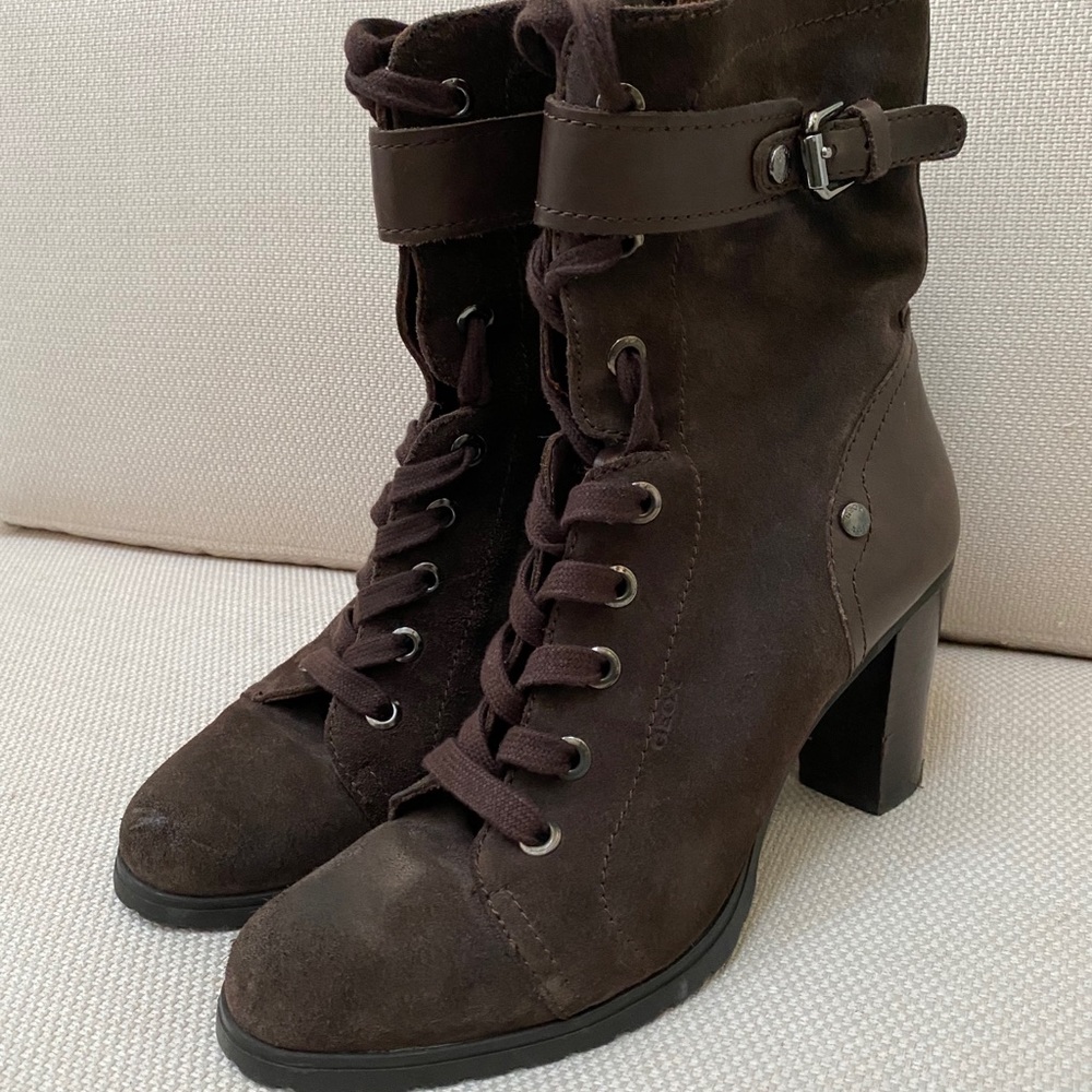 GEOX Boots side Zipper & lace up brown - Picture 2 of 7